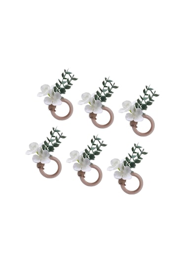 Homyl 6x Peçete Halkaları Parti Çiçekli Mutfak Festivali Tokaları Beyaz