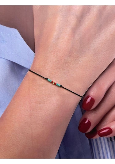 14 Ayar Dorika Toplu Gerçek Minimalist Altın Bileklik Mavi - Kırmızı