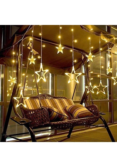 Led Perde Fişli Dekoratif Yıldızlı Saçaklı 12 Adet Yıldız