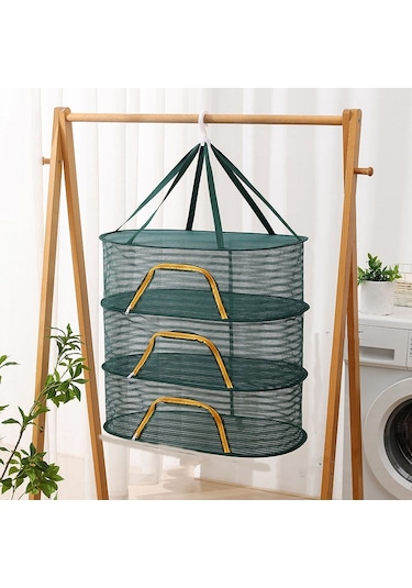 40 X 60 Cm Katlanabilir Kurutma Balıkçılık Sebzeler Balık Ağı Asılı Giysi Kurutma Depolama Rafı, Özellik: 3 Kat Yeşil