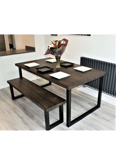 Halevia Metal Ahşap Yemek Masası Ve Bench.