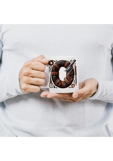 O Harfi Kovboy Temalı Bardak 330 Ml İsim / Harf Kişiye Özel Hediye - Vahşi Batı Konsept Beyaz