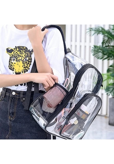 Lixiaqu01 Sırt Çantası Su Geçirmez Şeffaf Okul Çantası Kız Büyük Siyah