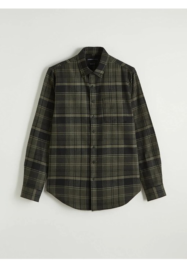 Lc Waikiki Haki Regular Fit Ekose Gabardin Erkek Gömlek