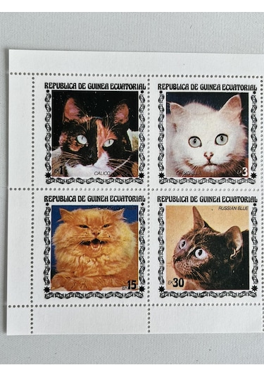 Kedi Temalı Ekvator Ginesi Damgasız 8'li Blok Pul