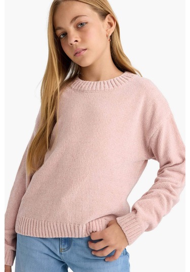 Defacto Kız Çocuk Bisiklet Yaka Şönil Kazak F2619a825wnpn287 Pembe