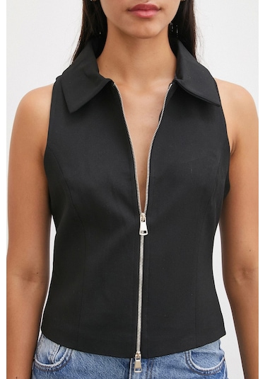 Never More Fermuarlı Yelek Siyah