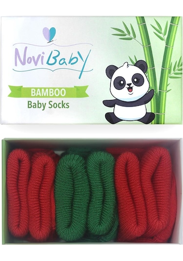Novibaby 3'lü Bambu Yenidoğan Bebek Çorabı I Christmas I 0-6 ay "Karışık Renkli"