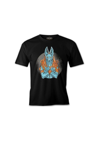 Egyptian God Anubis İn Blue Color Siyah Erkek Tshirt 001
