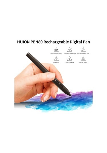 Novahub Huion Pen80 Şarj Edilebilir Elektromanyetik Rezonans Kalemi, 2 Prg. Düğmeli, Yeni 1060plus İçin