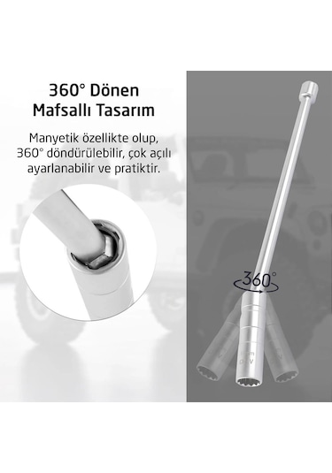 6562 Mafsallı Mıknatıslı 12 Köşe 3/8" Uzun Buji Lokma 16 Mm