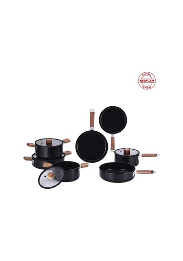 Neoflam Bien Black 11 Parça Indüksiyonlu Akasya Ağacı Sap Ve Kulplu Tencere Tava Seti