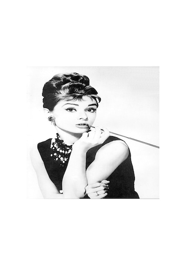 Siyah Beyaz Audrey Hepburn Fotoğrafları Doğal Taş Bardak Altlığı 4'lü Set - Natural Stone Coasters - Taş Beyaz - Siyah