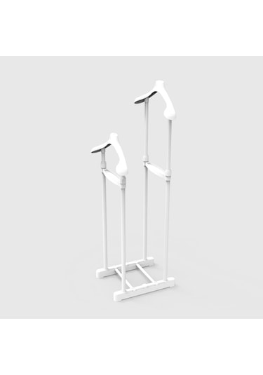 Çift Askılıklı Yükselik Ayarlı Dilsiz Uşak &Elbise Askısı Beyaz