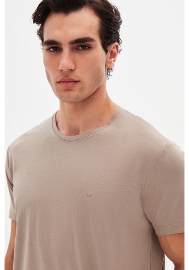 Ds Damat Regular Fit Vizon Düz Nakışlı %100 Pamuk T-shirt 4hc140632006m Vizon