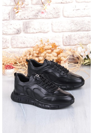 Pepita 6706 Rahat Lastik Bağçıklı Kauçuk Taban Hakiki Deri Erkek Ayakkabı Siyah