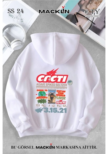 Unisex Kadın Erkek Cacti Travis Özel Tasarım Baskılı Kapşonlu Sweatshirt Beyaz Mck0858 Beyaz