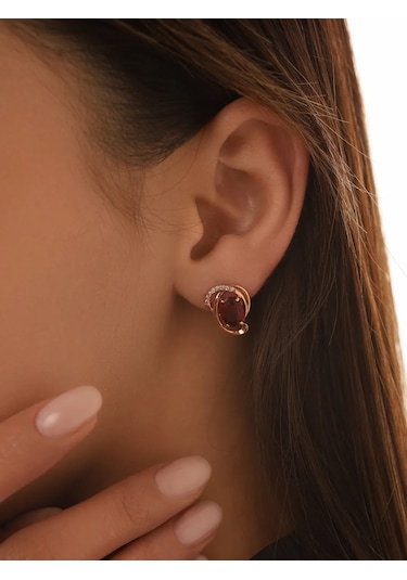 Serebranyj Dom Kırmızı Taşlı Gümüş 925 Küpe 9888308 Altın