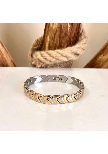 Trend Model Sade Şık Çelik Paslanmaz Erkek Bileklik 21 Cm Altın - Gümüş