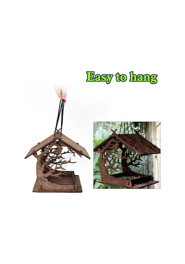 Yuntech01 Ahşap Evcil Kuş Yemehane, Doğal Renkli, Çift Kuş Barınabilir, Bahçe Dekoru, Asma Veya Konabilir, Dıy Montajlı, Çevre Dost Malzeme