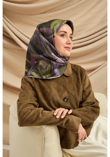 Silk Home Twill İpek Eşarp 11480-85 Koyu Yeşil, Mor, Lila, Mor, Bej
