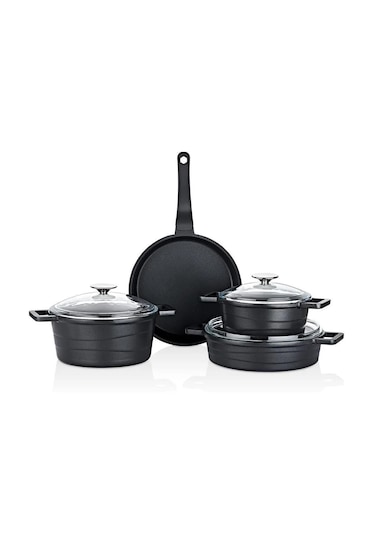 7 Parça Döküm Tencere Seti Cam Kapak