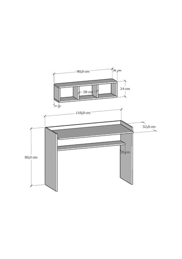 Sera Çalışma Masası Duvar Raflı Beyaz Ceviz Ceviz  -  Beyaz