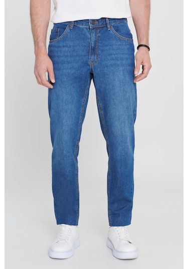 AC&Co / Altınyıldız Classics Erkek Mavi Comfort Fit Geniş Kesim Pamuk Denim Jean Kot Pantolon 4A0123200011MAV40