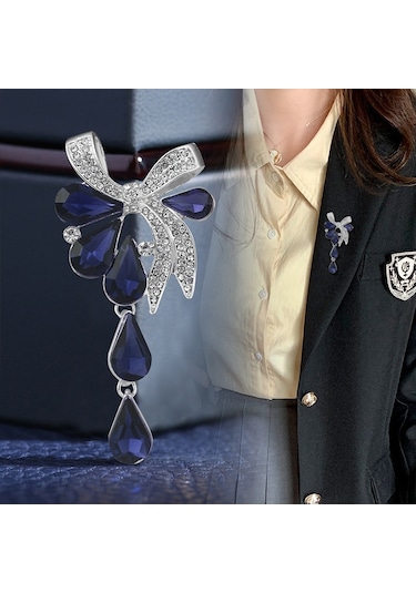 Sones Kadın Matkap Damla Kelebek Düğümlü Broş Mavi