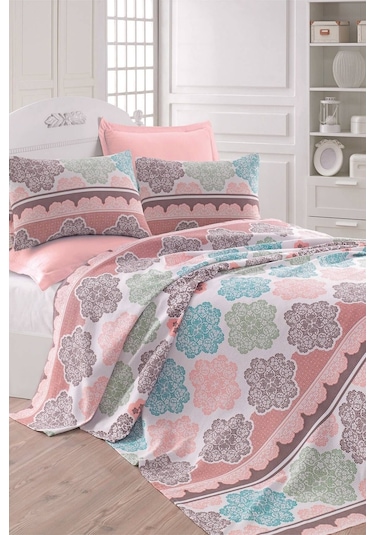 Enlora Home Doğal Pike Baskılı Tek Kişilik Andalucia Turkuaz