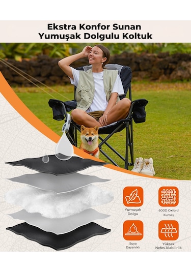 Kingcamp Juniper Bel Destekli Ultra Konforlu Xl Kamp Sandalyesi L.grey Gri