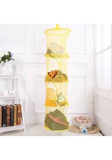 Pazly 3-4 Katlı File Askılı Saklama Sepeti - Sarı/mavi Renkli, Organize Depolama, Alan Tasarrufu