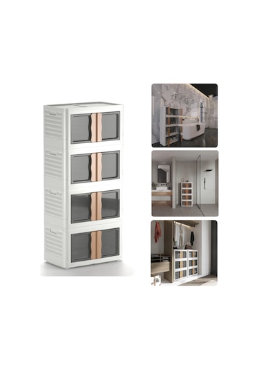 Hi-box 4'lü Katlanabilir Istiflenebilir Çok Amaçlı Eşya Dolabı Krem