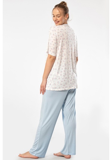 Türen 3370 Kadın Büyük Beden Kısa Kollu Pijama Takım-mavi Mavi