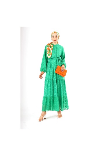 Yeşil Şifon Kawel Elbise Yeşil