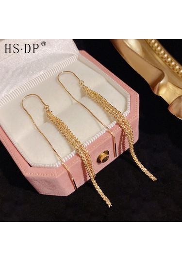 Wezone 2022 Yazın Yeni Stili Zırhlı Uzun Pırlanta Tassel Küpe Kadın İçin Zeki Ve İnce Görünüm Sağlar Gerçek Altın Kaplama - Altın Gold