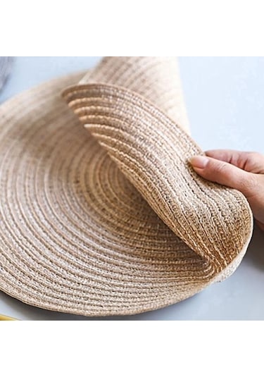 Altın Talos Muhtasar Yuvarlak Keten Örgülü Bardak Altlığı Isı Yalıtımlı Kase Plaka Servis Altlığı S Altın