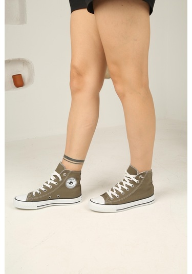 Bağcıklı Unisex Uzun Keten Ayakkabı-haki-111 Haki