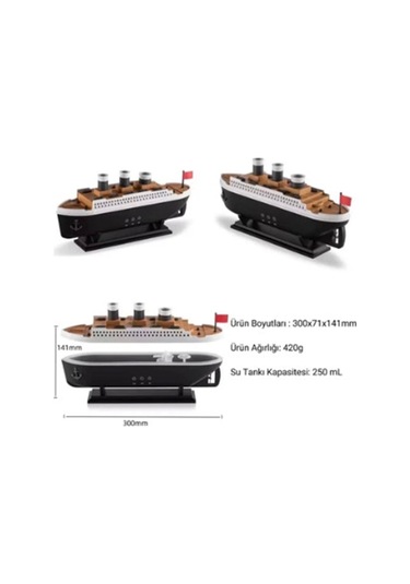 Titanic Gemi Hava Nemlendirici Işıklı Fonksiyonlu Buhar Makinesi Kumandalı Renkli