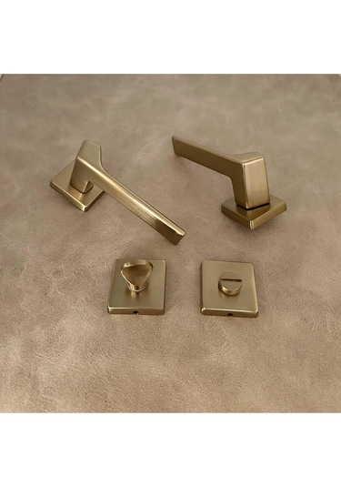 Zey Mat Altın Kare Rozetli Wc Banyo Kapı Kolu 1 Takım