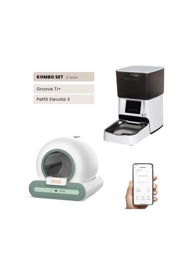 Groove Ti+ Wi-fi Akıllı Otomatik Kedi Tuvaleti Yeşil + Petfit Elevate X 4l Wi-fi Akıllı Otomatik Mama Kabı Besleme Ünitesi Bundle