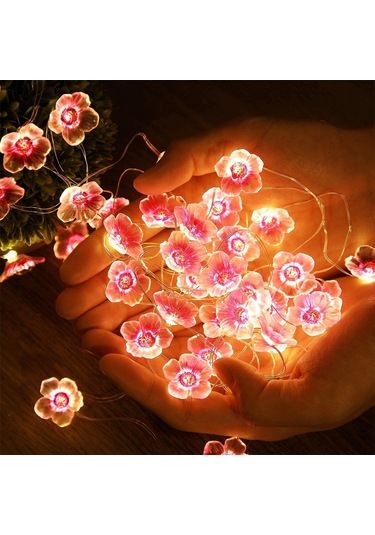 30 Led Pembe Kiraz Çiçeği Işıkları Noel Yatak Odası Halkası Bakır Telli Işık Dizisi Avlu Dekorasyonu Renkli Işık Dizisi