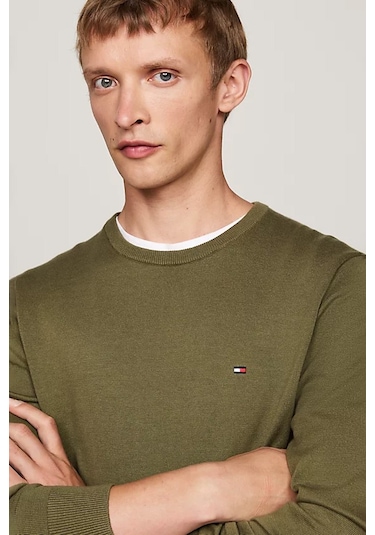 Tommy Hilfiger Erkek Bisiklet Yaka Kazak - Yeşil Green