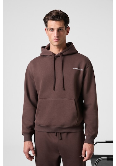 MARSHALLHOODIE Erkek Pamuklu İçi Polarlı Nakışlı Relaxed Kahverengi Eşofman Takımı