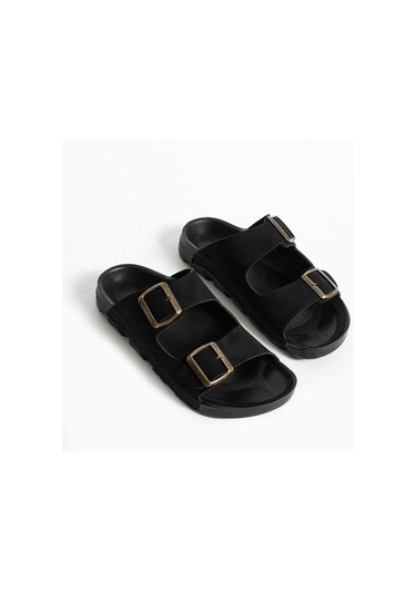 Siyah Yazlık Unisex Çift Toka Yumuşak Ve Hafif Terlik Siyah