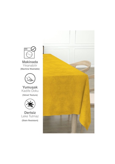 Daily Series Kadife Dokulu Güneş Sarısı Rengi Masa Örtüsü Güneş Sarısı