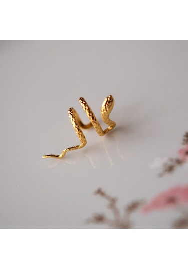 Gold Renkli Çelik Yılan Model Earcuff Yılan Sıkıştırma Kıkırdak K Renkli