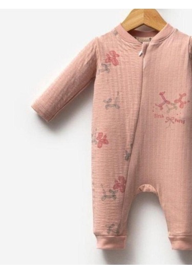 Kız Bebek Desenli Şapkalı Tulum-15304 Pudra