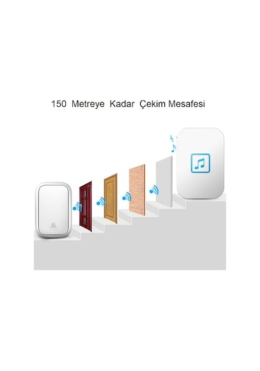 Cacazi 2 Buton 1 Alıcı Su Geçirmez Beyaz Pilsiz Kablosuz LED Kapı