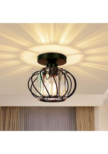 Neevoyu Kara Metal Ve Kristal Yüzeyli Modern Antik Tavan Lambası - Yarı Gömülü, 60w Maksimum, E26/e27 Uyumlu, Zirve Dekorasyon Için Siyah